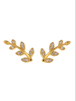 Pendientes Plata Dorada Mujer PPR 247/C Hojas Circonitas