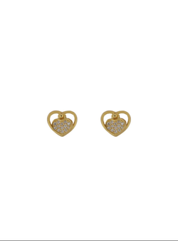 Pendientes Plata Dorada Mujer PPR 448/C Corazón Calado Circonitas