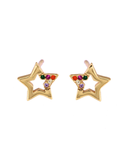 Pendientes Plata Dorada Mujer PPR 521/C Estrella Circonitas Multicolor