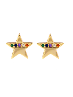 Pendientes Plata Dorada Mujer PPR 522/C Estrella Circonitas Multicolor