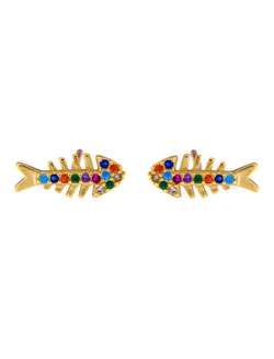 Pendientes Plata Dorada Mujer PPR 523/C Pez Circonitas Multicolor