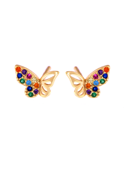 Pendientes Plata Dorada Mujer PPR 524/C Mariposa Circonitas Multicolor