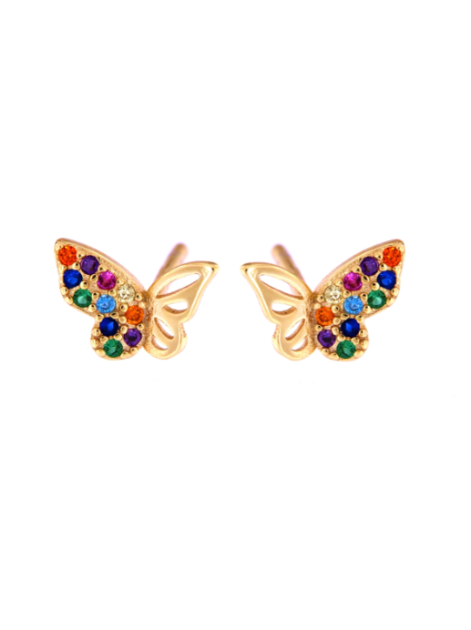 Pendientes Plata Dorada Mujer PPR 524/C Mariposa Circonitas Multicolor