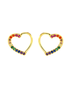 Pendientes Plata Dorada Mujer PPR 555/C Corazones Circonitas Multicolor