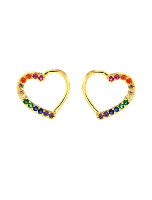 Pendientes Plata Dorada Mujer PPR 555/C Corazones Circonitas Multicolor