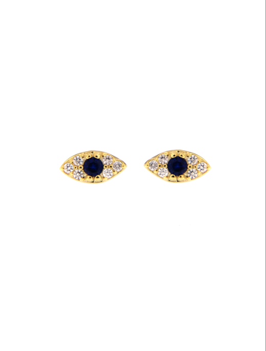 Pendientes Plata Dorada Mujer PPR 577/C Ojo Turco Circonitas Azules Bicolor Blancas