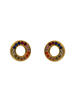 Pendientes Plata Dorada Mujer PPR 606/C Círculo Circonitas Multicolor