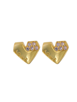Pendientes Plata Dorada Mujer PPR 649/C Corazón Circonitas