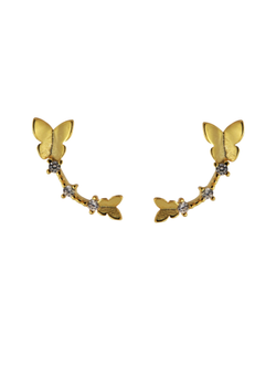 Pendientes Plata Dorada Mujer PPR 651/C Mariposa Circonitas