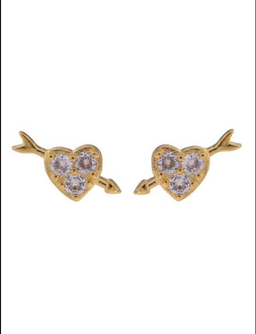 Pendientes Plata Dorada Mujer PPR 703/C Corazón Circonitas