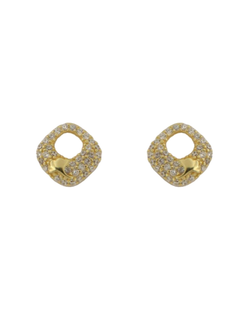 Pendientes Plata Dorada Mujer PPR 739/C Cuadrado Calado Circonitas
