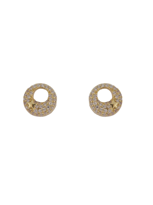 Pendientes Plata Dorada Mujer PPR 740/C Círculo Calado Circonitas