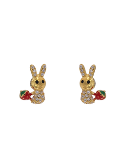 Pendientes Plata Dorada Mujer PPR 741/C Conejo C. Circonitas & Fresa
