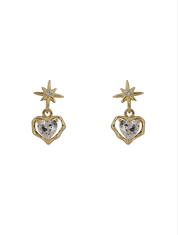 Pendientes Plata Dorada Mujer PPR 746/C Corazón Circonitas