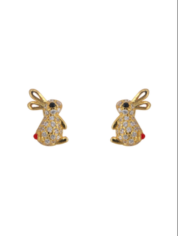 Pendientes Plata Dorada Mujer PPR 749/C Conejo Circonitas