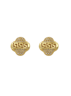 Pendientes Plata Dorada Mujer PPR 772/C Trébol Grabado Greca
