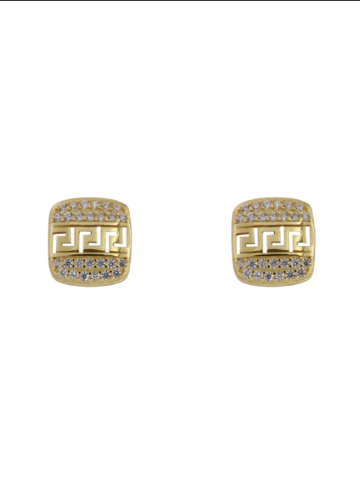 Pendientes Plata Dorada Mujer PPR 784/C Cuadrado Circonitas Grabado Greca