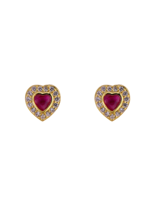 Pendientes Plata Dorada Mujer PPR 789/RC Corazón Circonitas Rojas Bicolor Blancas
