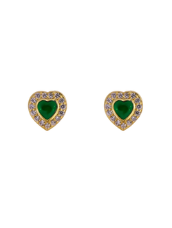 Pendientes Plata Dorada Mujer PPR 789/VC Corazón Circonitas Verdes Bicolor Blancas
