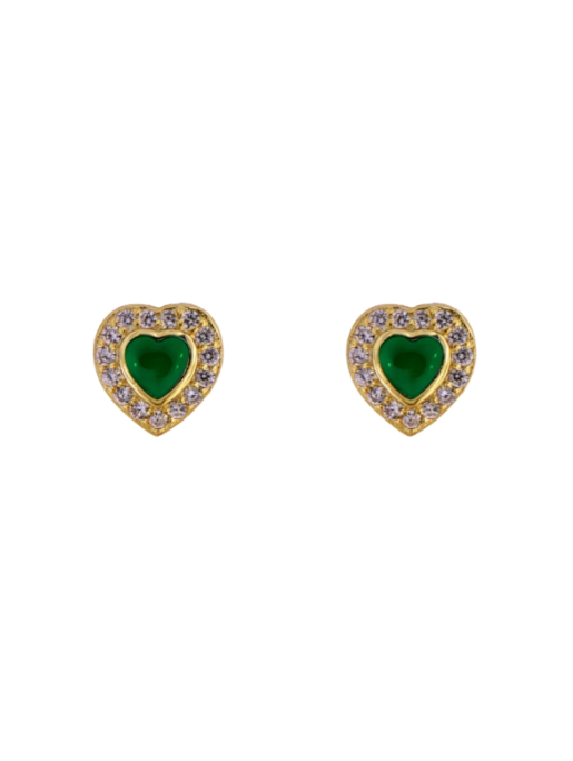 Pendientes Plata Dorada Mujer PPR 789/VC Corazón Circonitas Verdes Bicolor Blancas