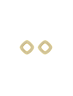 Pendientes Plata Dorada Mujer PPR 802/C Cuadrado Calado Circonitas