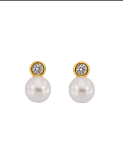 Pendientes Plata Dorada Mujer PPRP59/C Perla & Circonita