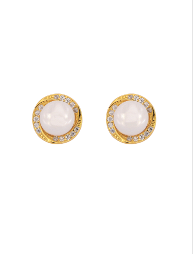 Pendientes Plata Dorada Mujer PPRP61/C Aro Circonitas & Perla