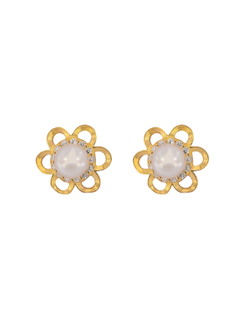 Pendientes Plata Dorada Mujer PPRP62/C Aro Flor Circonitas & Perla