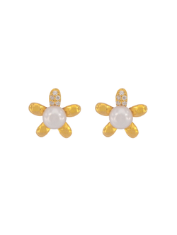 Pendientes Plata Dorada Mujer PPRP63/C Flor Circonitas & Perla