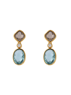 Pendientes Plata Dorada Mujer PSET163/1C Circonitas Champagne Bicolor Azules