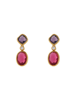 Pendientes Plata Dorada Mujer PSET164/1C Circonitas Moradas Bicolor Rojas