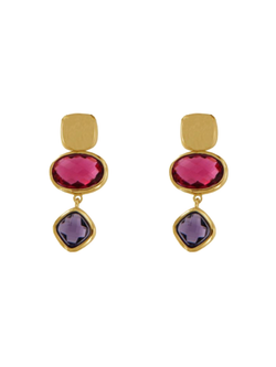 Pendientes Plata Dorada Mujer PSET166/1C Colgante Circonitas Rojas Bicolor Moradas