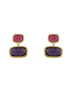 Pendientes Plata Dorada Mujer PSET172/1C Circonitas Rojas Colgante Circonitas Moradas