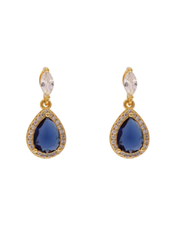 Pendientes Plata Dorada Mujer PSET185/1C Circonitas Piedra Gota Azul