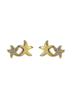 Pendientes Plata Dorada Mujer PSET95/1C Estrellas Circonitas