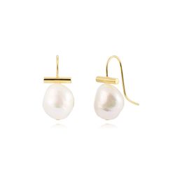 Pendientes Plata Dorada Perla Cultivada 25mm PEM0296DOPA
