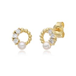Pendientes Plata Dorada Perlas 9mm PEM0342DOPA
