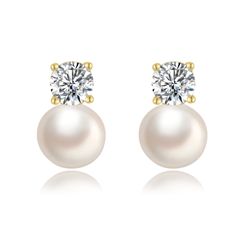Pendientes Plata Dorada Perlas Cultivadas Circonitas 10mm PEM0274DOPA