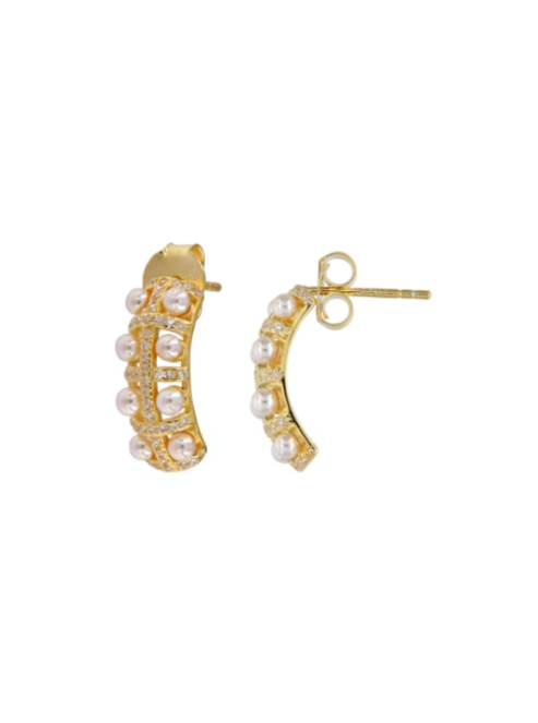 Pendientes Plata Dorada PPAC190/C Medio Aro C. Perlas