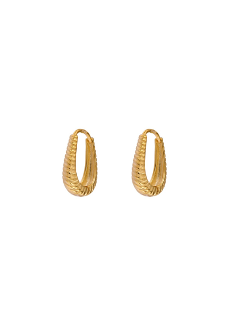 Pendientes Plata Dorada PPAC197/C Aro Alargado Tallado
