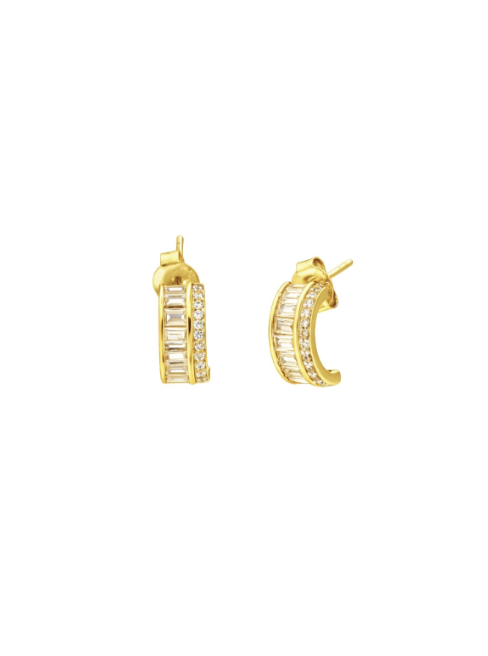 Pendientes Plata Dorada PPAC202/C Medio Aro C. Circonitas