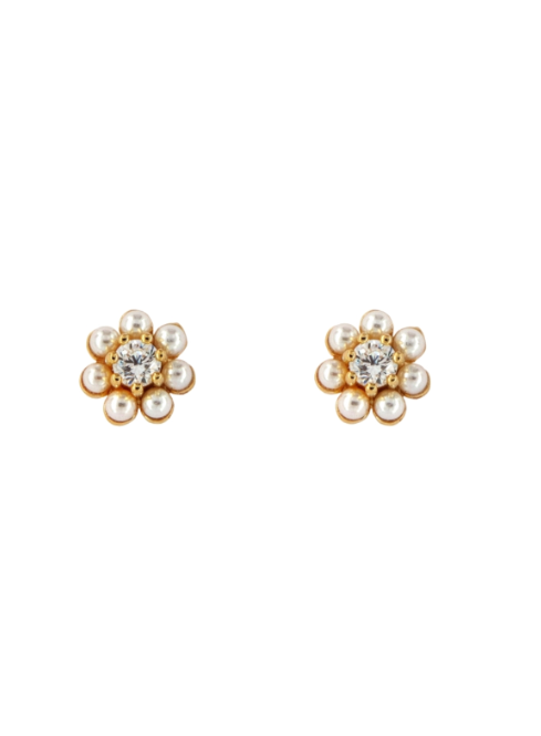 Pendientes Plata Dorada PPRP82/C Flor C. Perlas