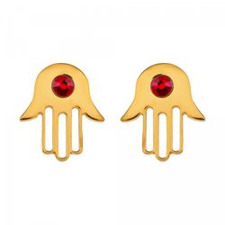 Pendientes Plata Dorada Sovrani AVP095 Mano Fátima Con Cristal Rojo