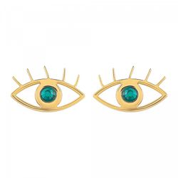 Sovrani AVP096 Gold-Plated Silver Earrings with Green Crystal Eyes