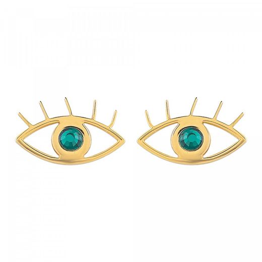 Brincos de prata banhados a ouro Sovrani AVP096 com olhos de cristal verde