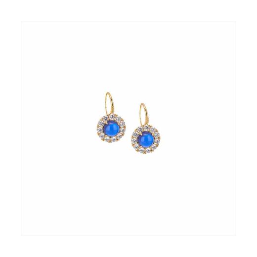 Pendientes Plata Dorada Sovrani J12026 Aro C. Piedra Zafiro Redonda & Circonitas 2,50cm