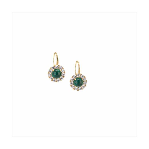 Pendientes Plata Dorada Sovrani J12028 Aro C. Piedra Esmeralda Redonda & Circonitas 2,50cm