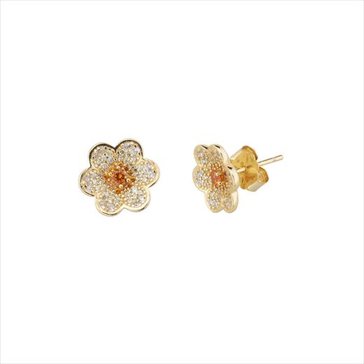 Pendientes Plata Dorada Sovrani J12729 Flor Circonitas Champagne 2,50cm