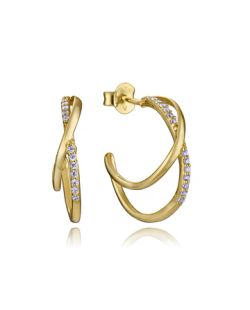 Pendientes Plata Dorada Viceroy 1,8cm 9157E100-30 Medio Aro Doble Cruzados Circonitas
