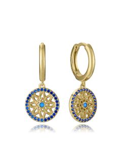 Pendientes Plata Dorada Viceroy 2,4cm 2337E100-33 Aro Colgante Circulo Circonitas Azules